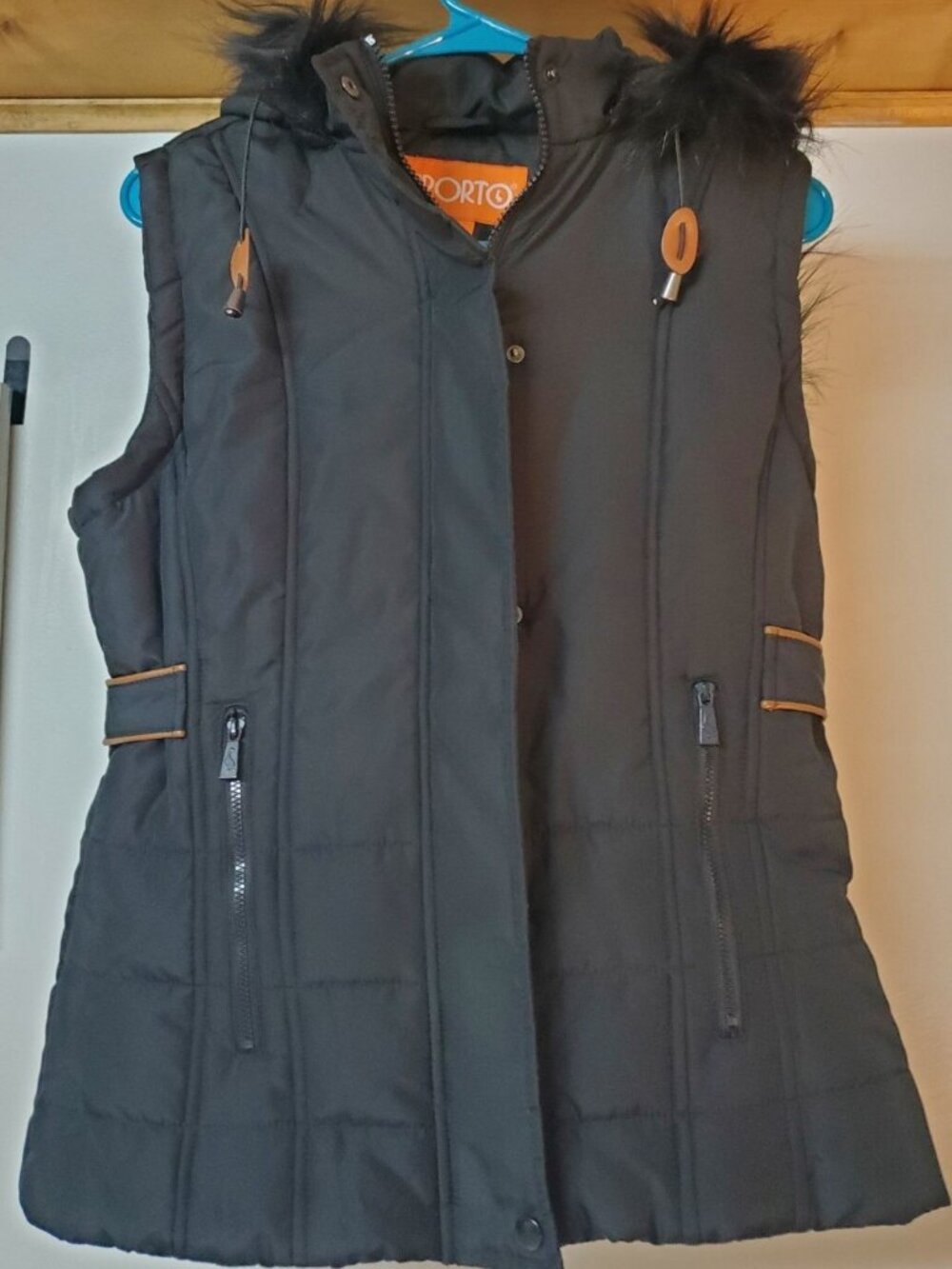 Sporto Quilted Hooded Vest Jacket in BLACK Women XS -Fall/Spring NEW